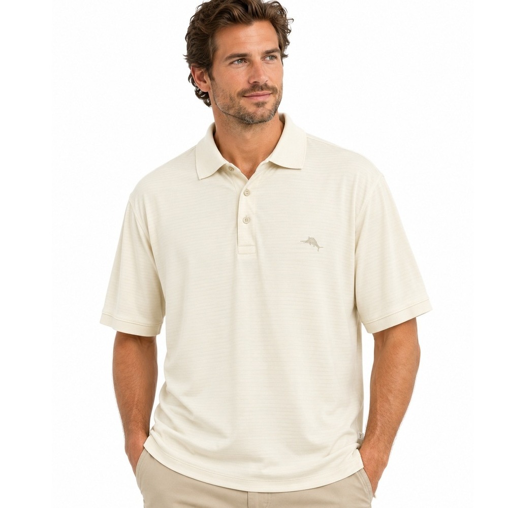 Tommy Bahama IslandZone White Polo Shirt Mens CoolMax Tencel |  Size Large